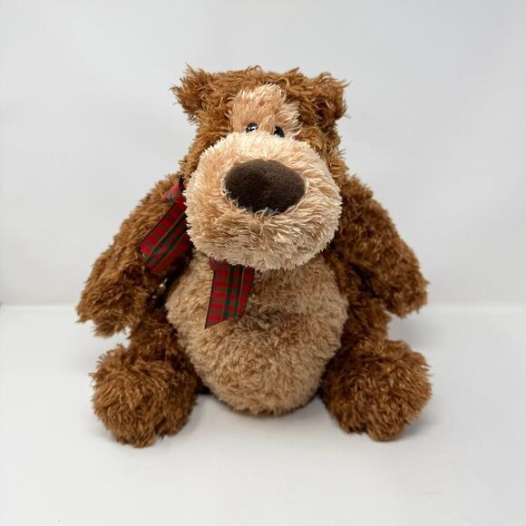 Gund Harley Slouchy Teddy Bear 16" Plush 46129 Plaid Red Green Neck Bow Toy Soft - Picture 1 of 12